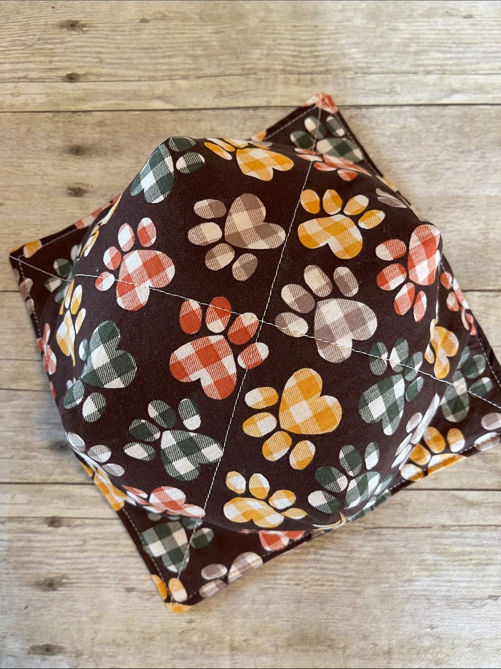 Microwave Bowl Cozy Fabric Bowl Fall/Autumn Paw Prints Same Cotton Both Sides